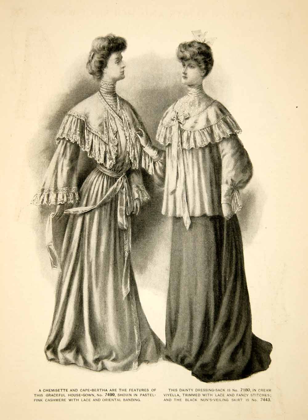 1904 Print Edwardian Clothing Costume Fashion Dress Gown Portrait