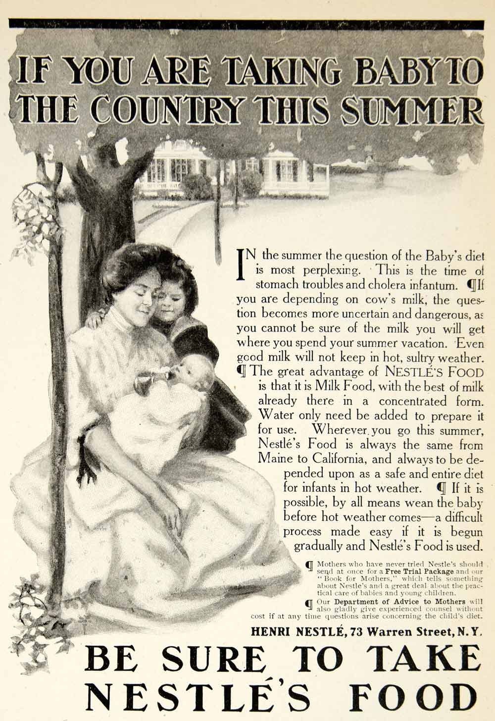 1905 Ad Baby Henri Nestle 73 Warren St New York Milk Food Formula Mother YDL2