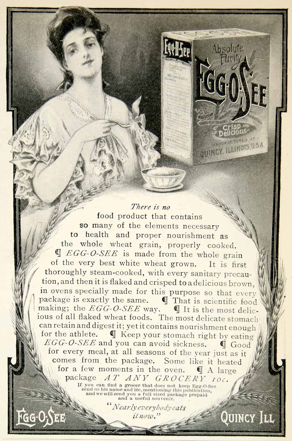 1905 Ad Egg O See Quincy Illinois Food Wheat Whole Grain Grocery Porridge YDL2
