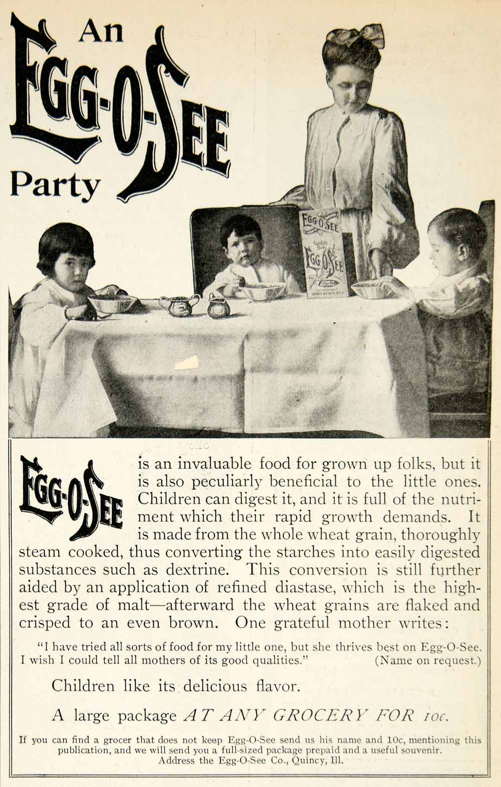 1905 Ad Egg O See Party Children Food Wheat Porridge Mother Edwardian YDL2
