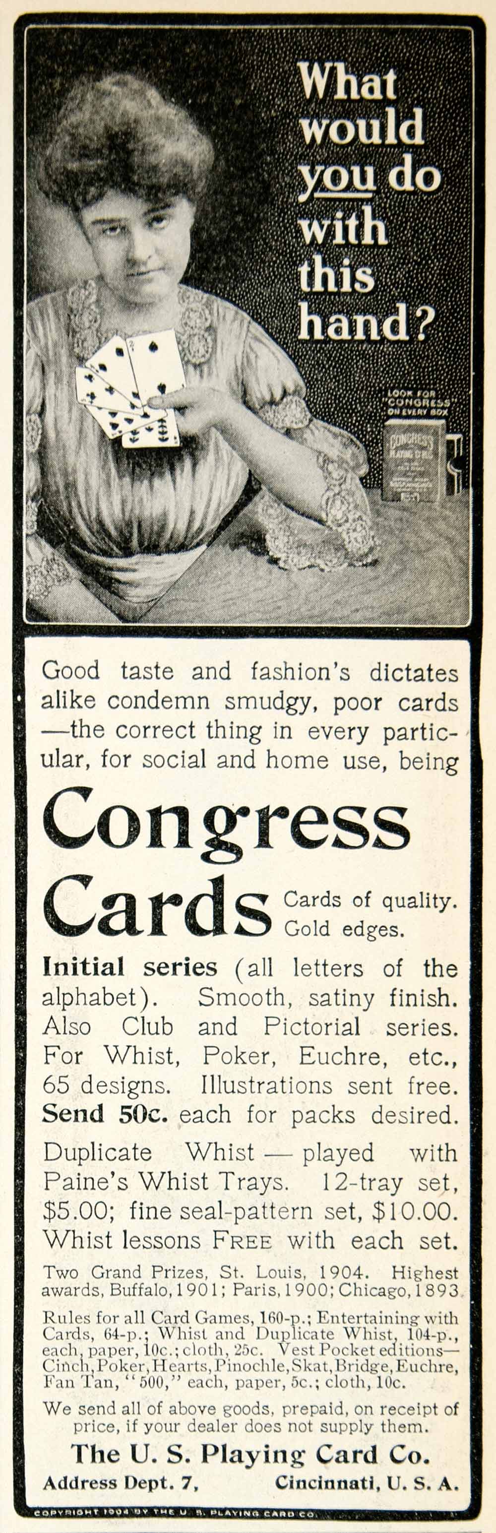 1905 Ad Congress Playing Card Cincinnati Ohio Game Edwardian Woman Poker YDL2