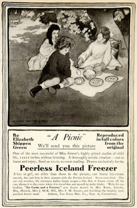 1905 Ad Picnic Elizabeth Shippen Green Art Peerless Iceland Freezer Dana YDL2