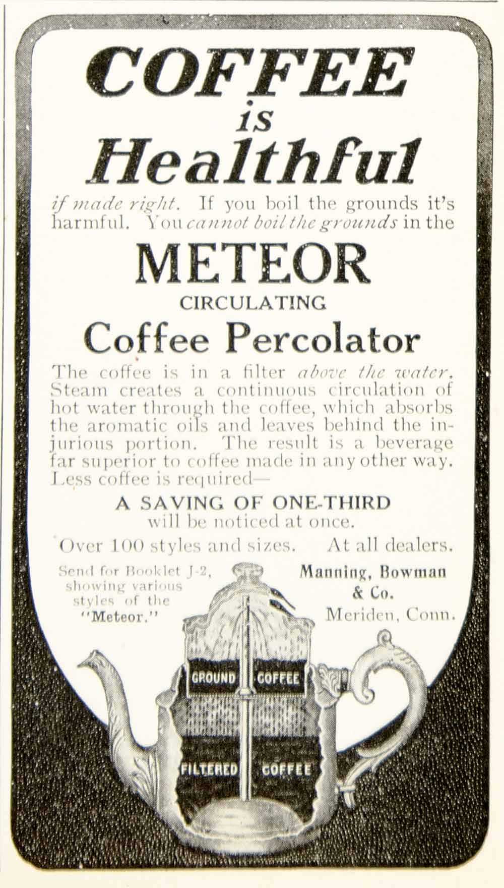 1905 Ad Meteor Coffee Percolater Manning Bowman Meriden Connecticut Drink YDL2
