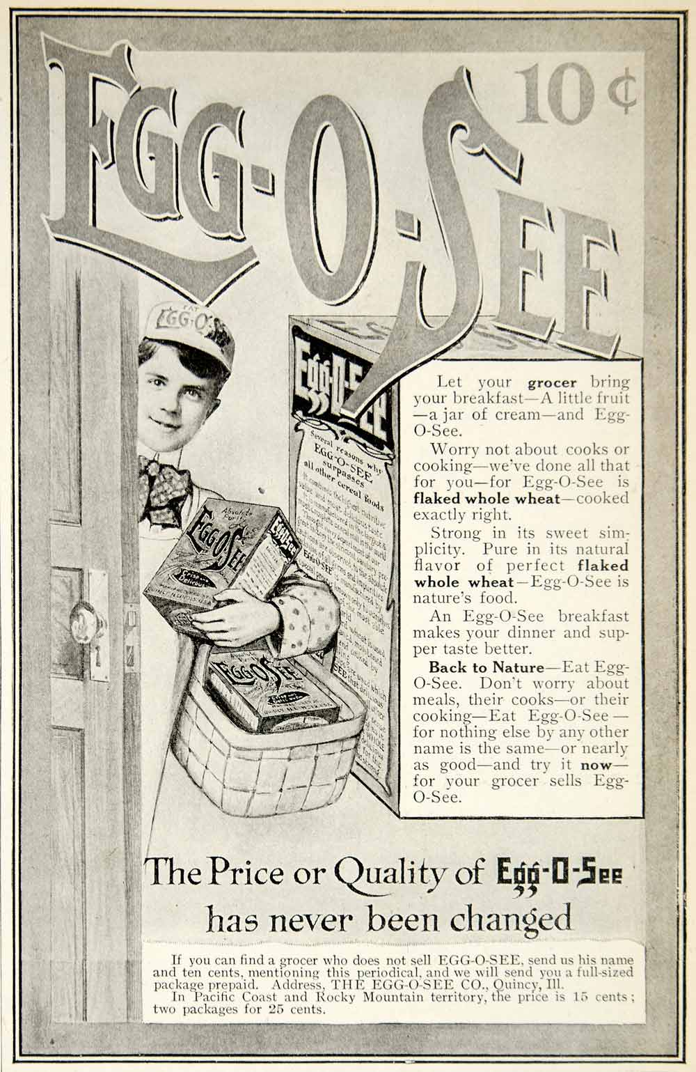 1905 Ad Egg O See Breakfast Wheat Cereal Grocery Food Meal Porridge Quincy YDL2