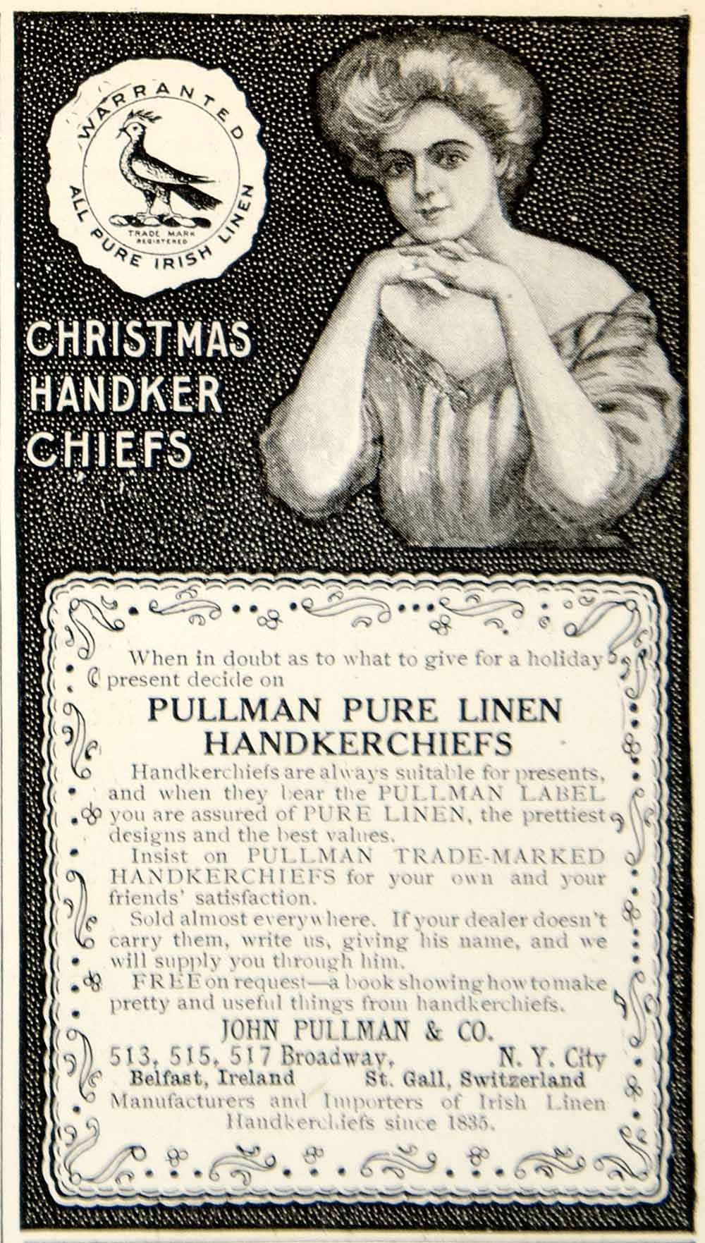 1905 Ad John Pullman 513 515 517 Broadway New York Christmas Handkerchiefs YDL2