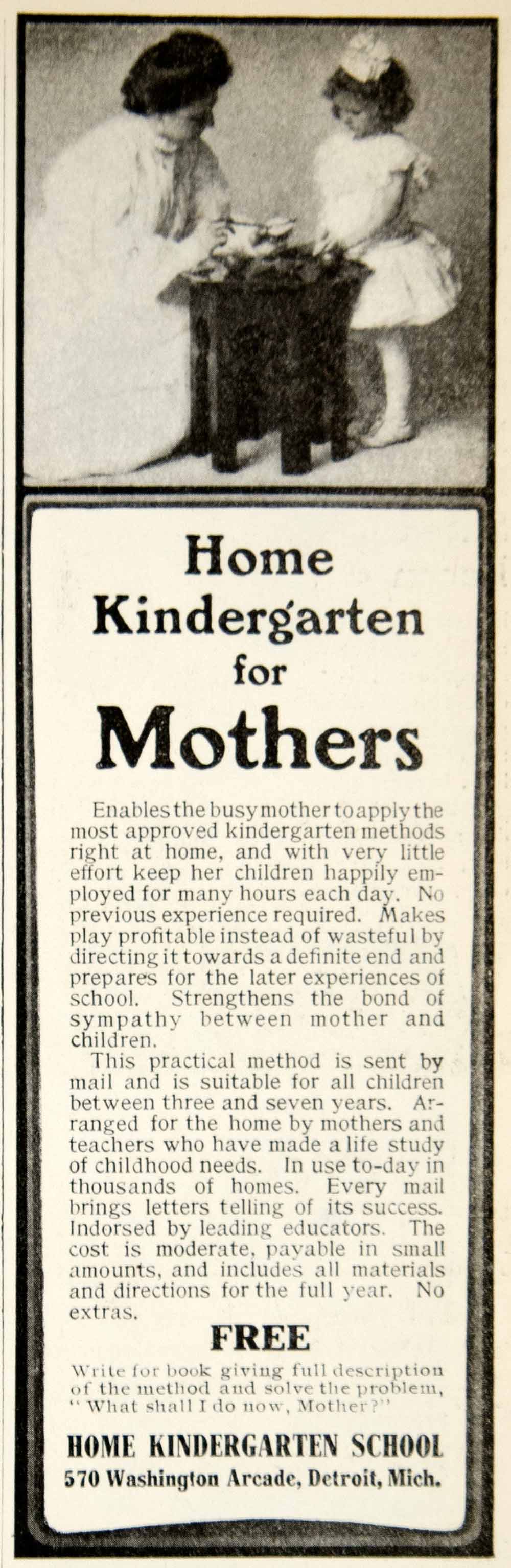 1905 Ad Home Kindergarten School Mothers 570 Washington Arcade Detroit YDL2