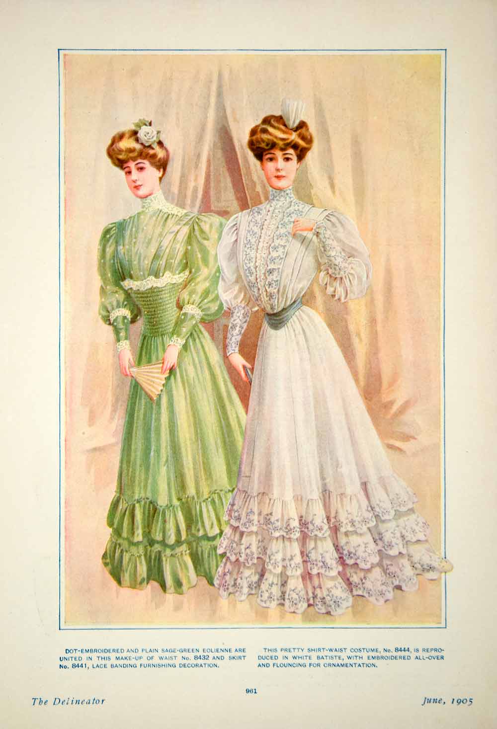 1905 Color Print Delineator Female Fashion Edwardian Sage Green Eolien Period Paper Historic Art LLC 1905 Color Print Delineator Female Fashion Edwardian Sage Green Eolien Period Paper Historic Art LLC