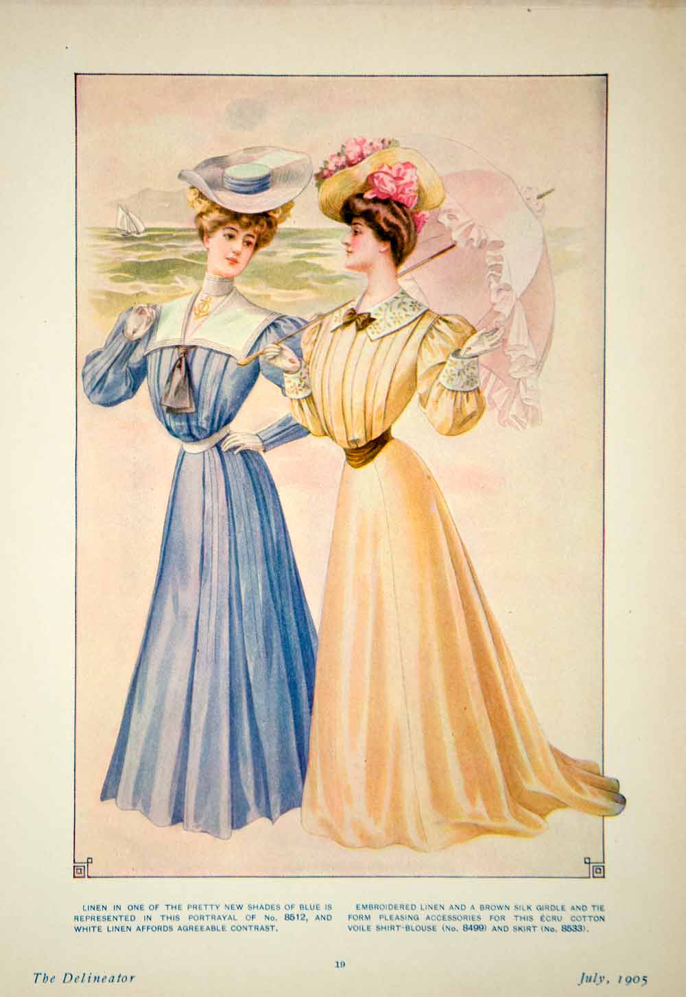 1905 Color Print Delineator Fashion Women Blue Linen Dress Brown Silk –  Period Paper Historic Art LLC