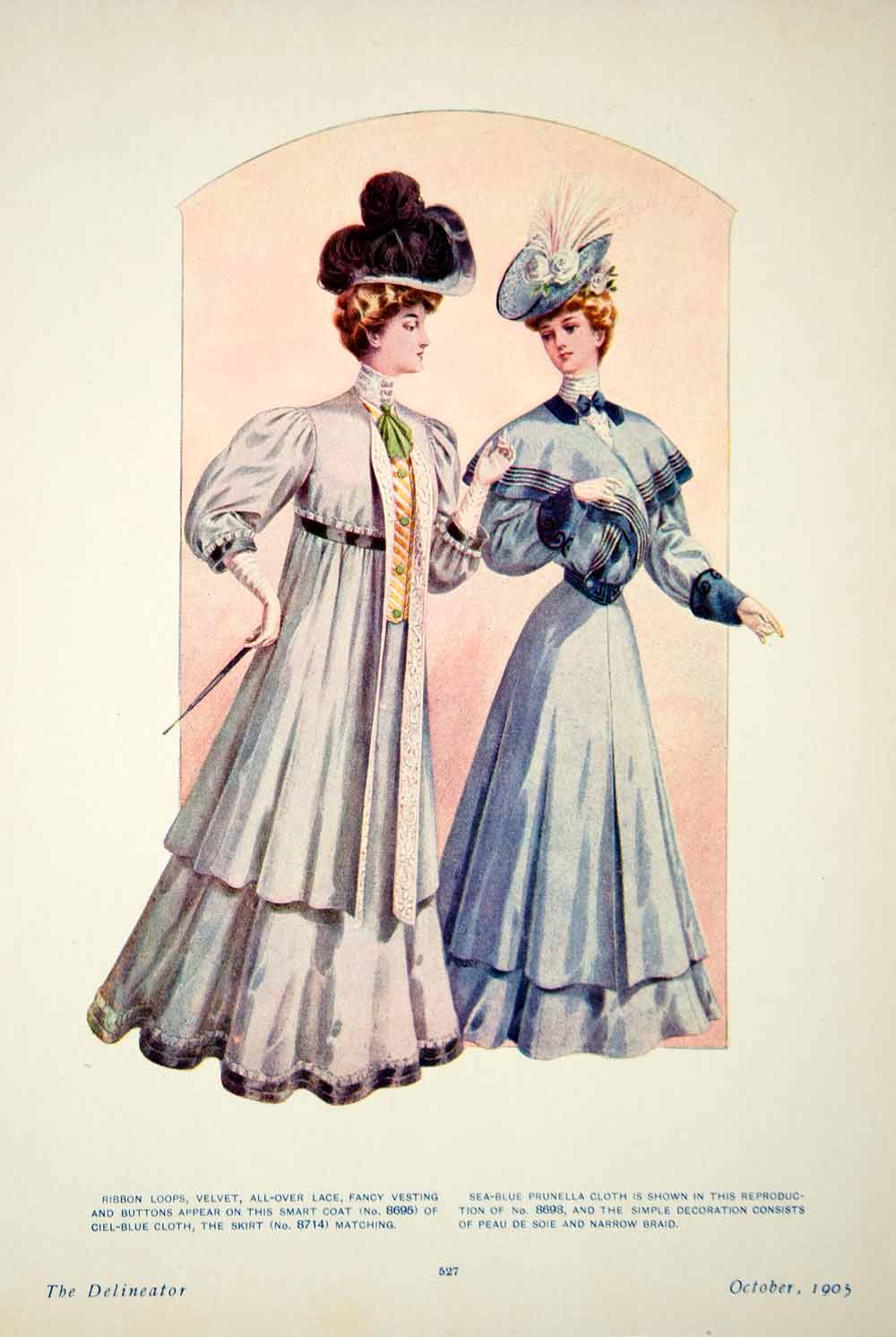 fitted lace wedding dress 1905 Color Print Delineator Edwardian Women Fashion Dress Coat Peau De –  Period Paper Historic Art LLC