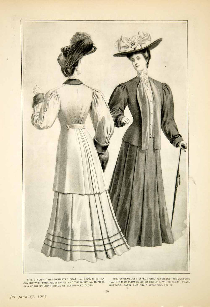 1905 Print Delineator Ladies Clothing Fashion Art Style Coat Mink Skir ...