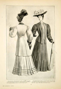 1905 Print Delineator Ladies Clothing Fashion Art Style Coat Mink Skirt YDL2