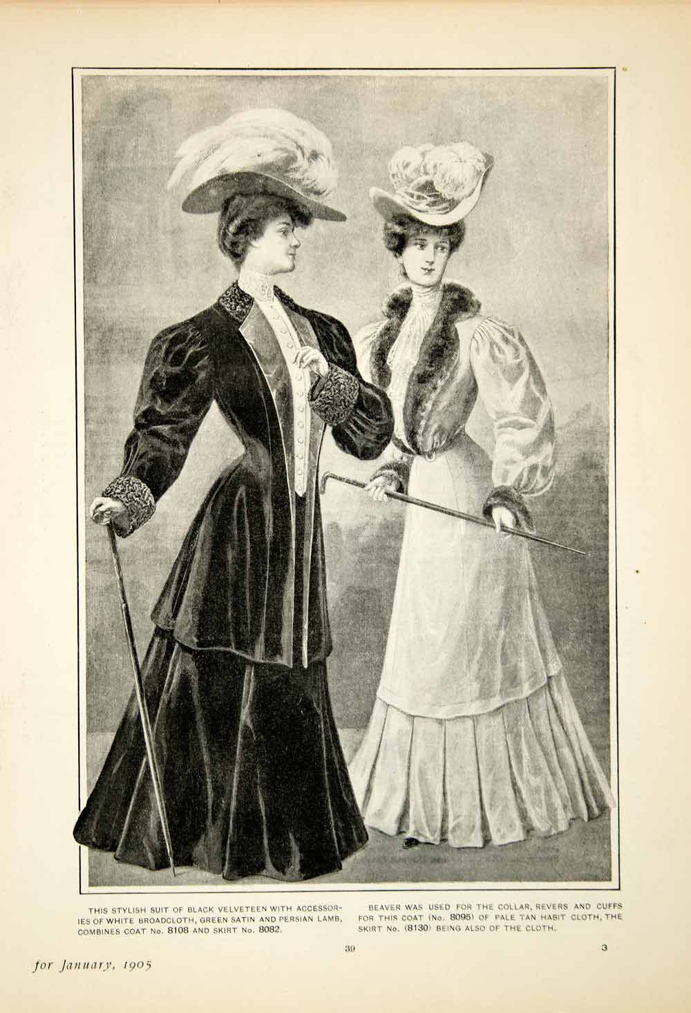 1905 Print Delineator Edwardian Ladies Fashion Style Art Suit Velveteen YDL2