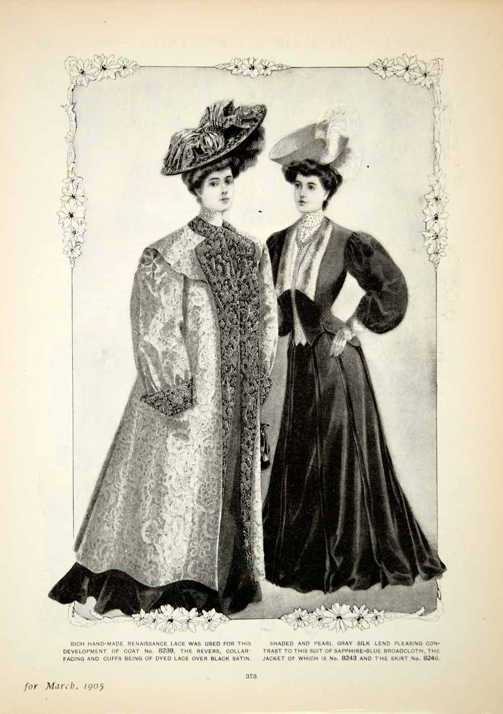 1905 Print Delineator Edwardian Women Costume Style Art Renaissance Lace YDL2