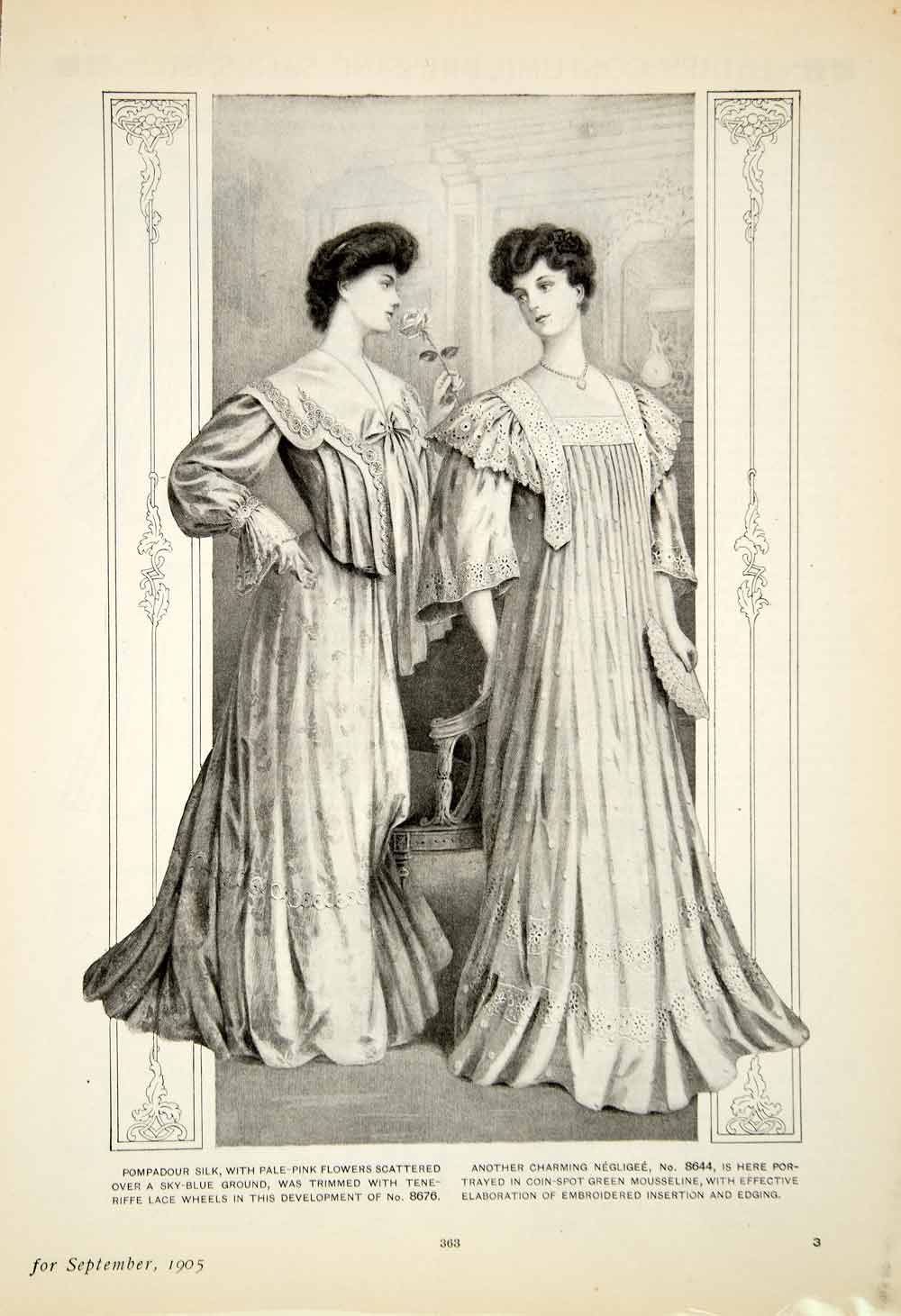 1905 Print Delineator Edwardian Women Style Clothing Art Pompadour Silk YDL2