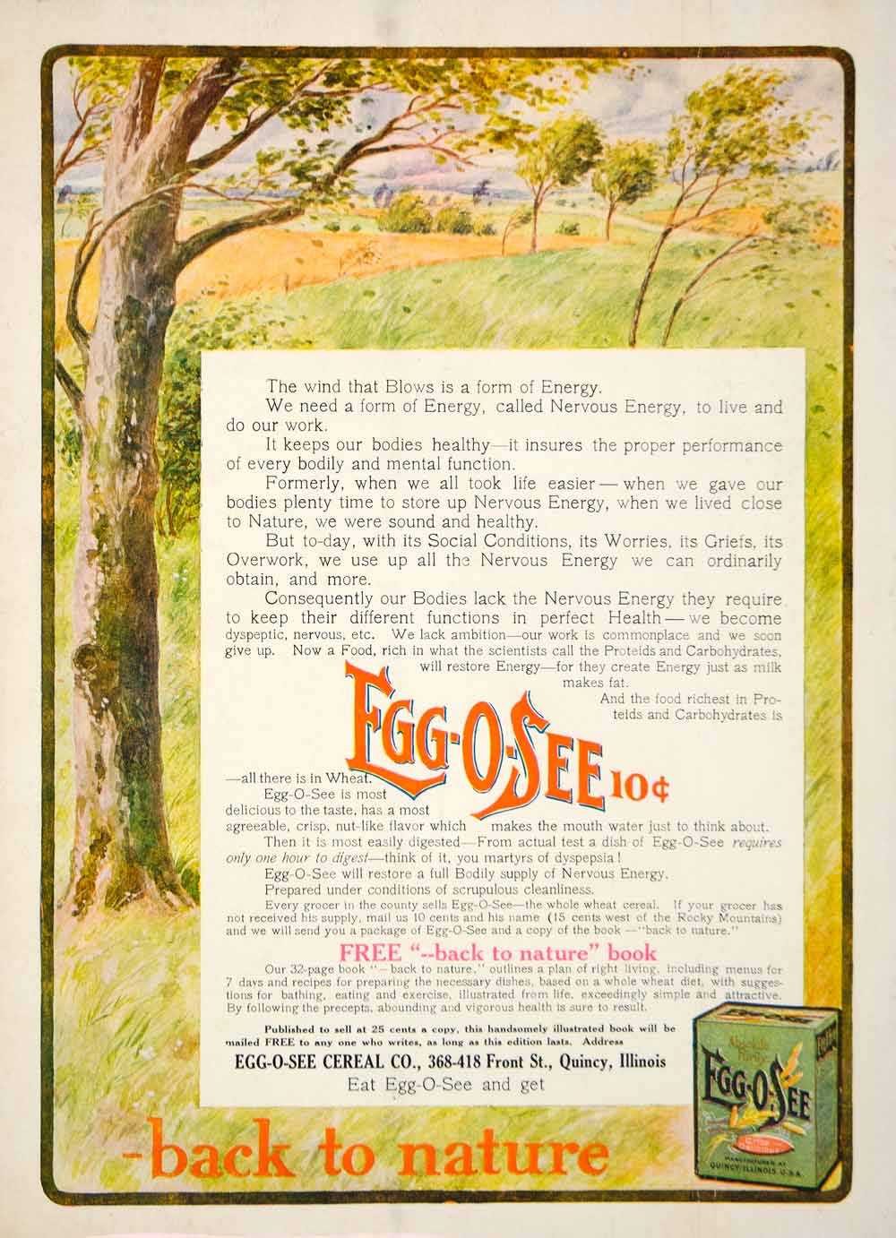 1906 Ad EggOSee Breakfast Cereal 418 Front St Quincy Illinois Food Meal YDL3