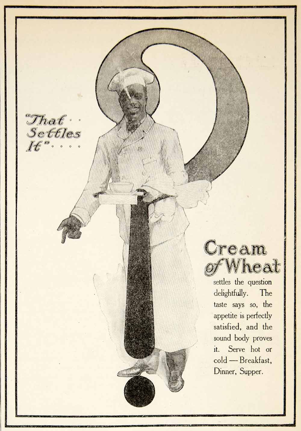 1906 Ad Cream Wheat Breakfast Cereal Chef Rastus Meal Food Grocery Pantry YDL3