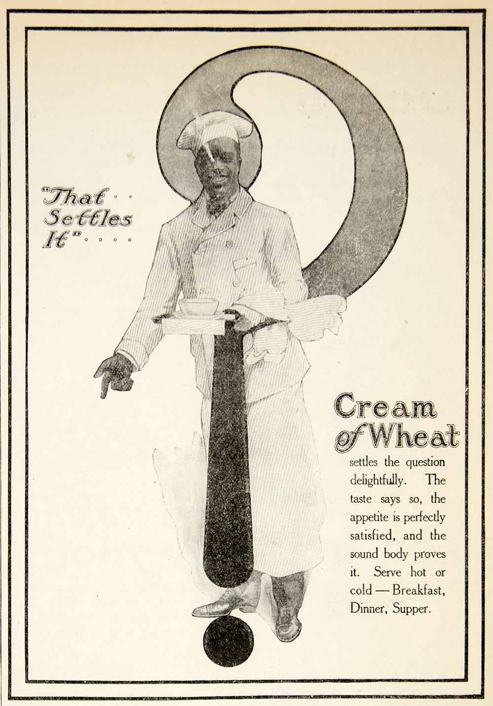 Chef Rastus 1906 Ad Cream Wheat Breakfast Cereal Chef Rastus Meal Food Grocery Pan ...