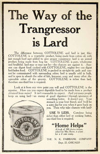 1906 Ad NK Fairbank Chicago IL Cottolene Vegetable Oil Butter Lard YDL3