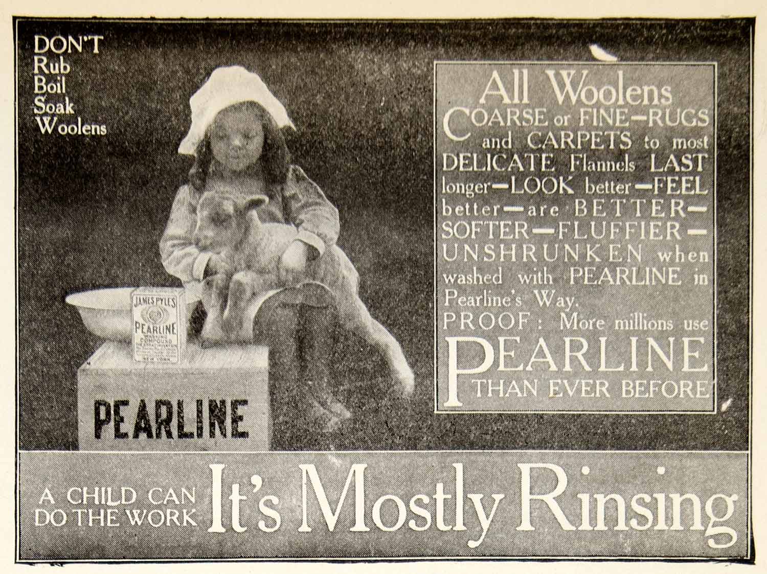 1906 Ad Pearline James Pyle Soap Laundry Detergent Child Girl Lamb Baby YDL3