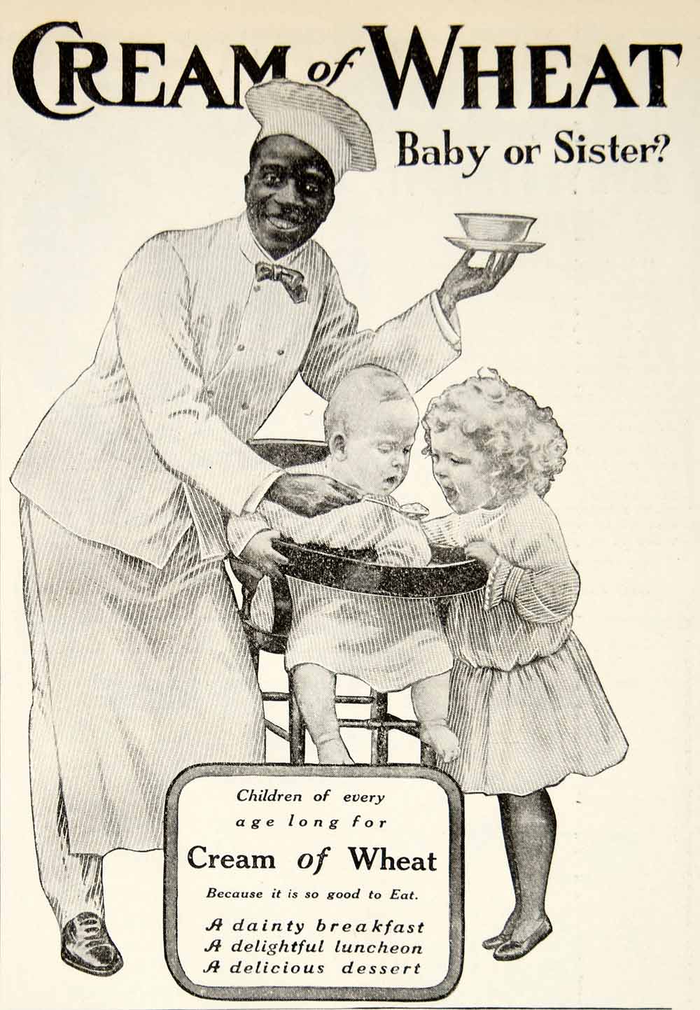 1906 Ad Cream Wheat Baby Sister Child Chef Rastus Breakfast Cereal Food YDL3