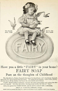 1906 Ad Fairy Soap Oval Cake Girl Bird Child NK Fairbank Chicago Illinois YDL3