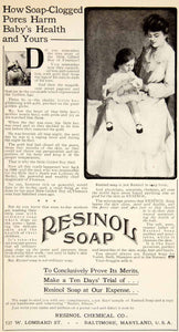 1906 Ad Resinol Soap 527 W Lombard St Baltimore Maryland Chemical Baby Bath YDL3
