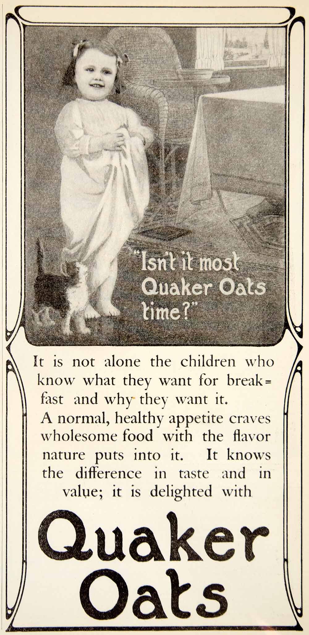1906 Ad Quaker Oats Breakfast Cereal Girl Child Kitten Pet Food Oatmeal YDL3