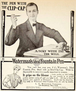1906 Ad LE Waterman Ideal Fountain Pen Clip Cap 173 Broadway New York YDL3
