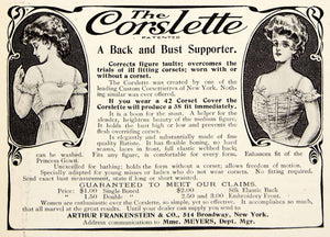 1906 Ad Arthur Frankenstein 514 Broadway New York Corslette Women YDL3
