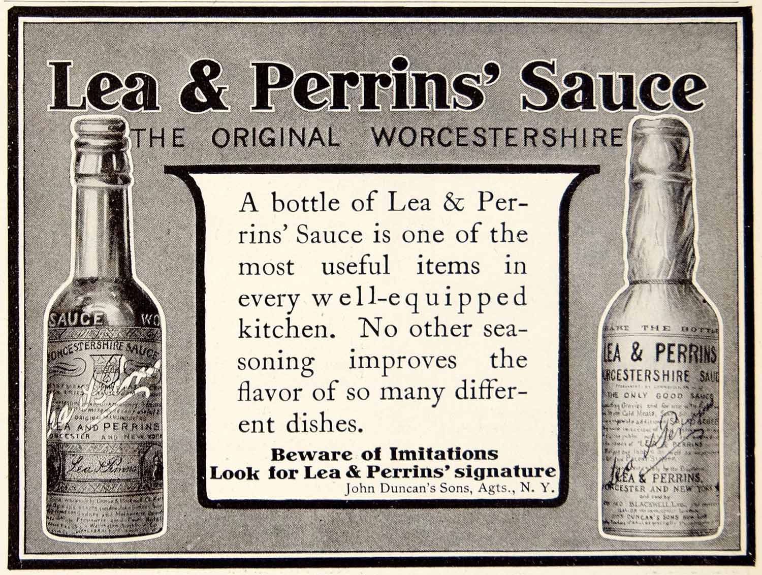 1906 Ad Lea Perrins Worcestershire Sauce Seasoning Food Grocery John Duncan YDL3
