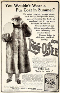 1906 Ad EggOSee Breakfast Cereal 656 706 Front St Quincy IL Fur Coat Food YDL3