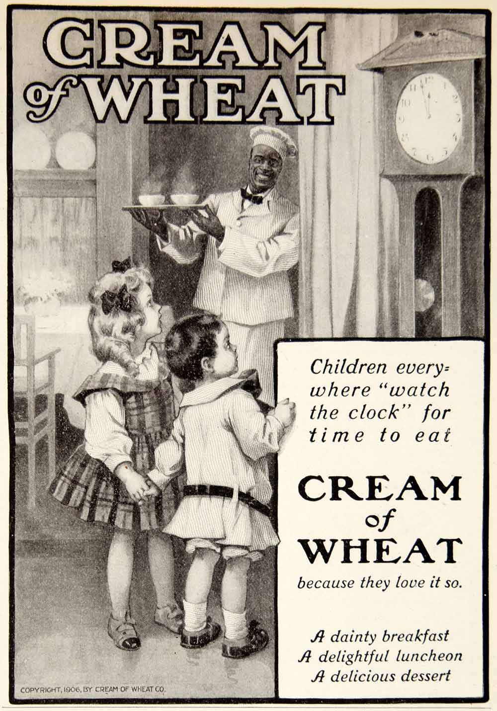 1906 Ad Cream Wheat Children Chef Rastus Cereal Porridge Grocery Breakfast YDL3