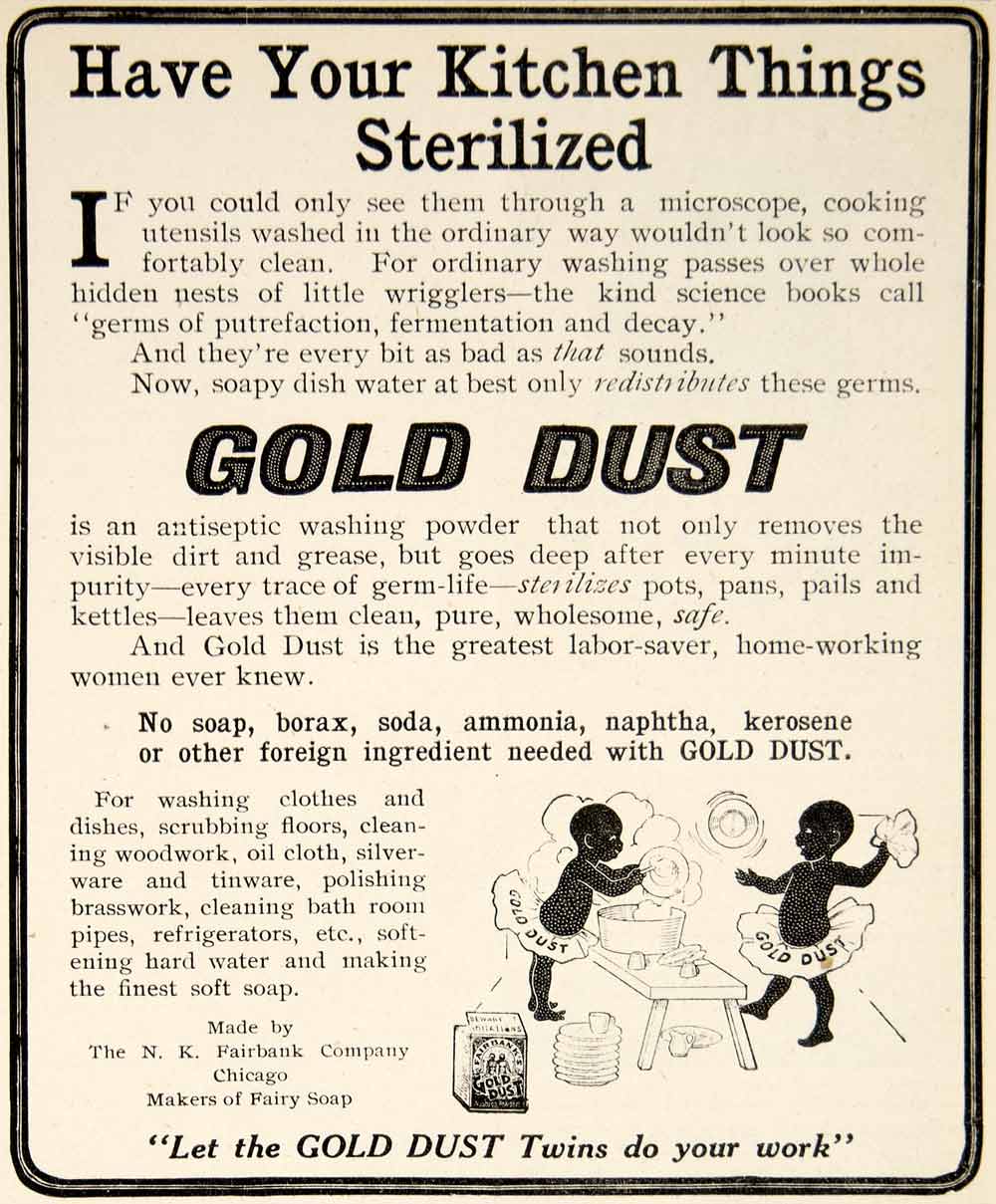 1906 Ad Gold Dust Washing Powder Kitchen Household Cleaner Children NK YDL3