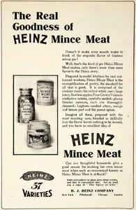1906 Ad HJ Heinz Mince Meat Can Pie Ingredient Food Apple White Suet Raisin YDL3