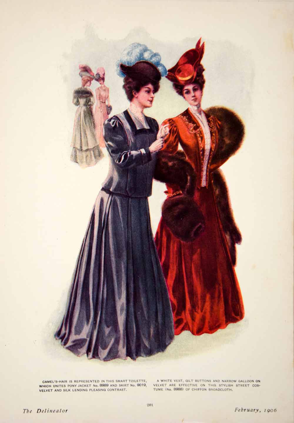 1906 Photolithograph Delineator Art Nouveau Edwardian Women Fashion Camels YDL3