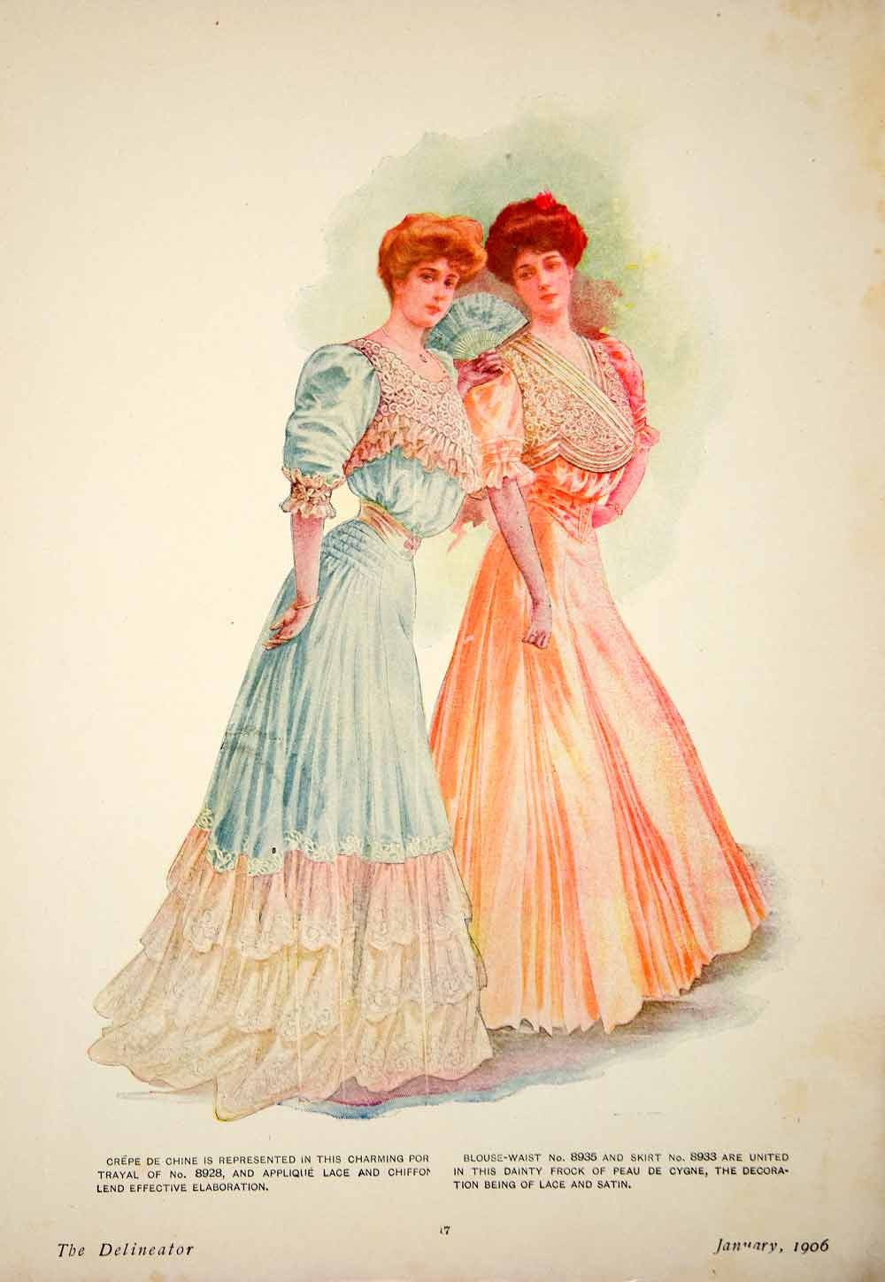 1906 Print Art Nouveau Delineator Edwardian Women Costume Blouse Skirt YDL3