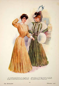 1906 Print Delineator Art Nouveau Ladies Costume Edwardian Miroir Velvet YDL3
