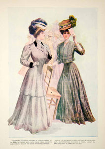 1906 Photolithograph Edwardian Women Art Nouveau Delineator Costume Plaid YDL3