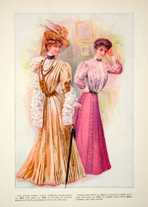 1906 Photolithograph Delineator Edwardian Women Costume Art Nouveau Frock YDL3