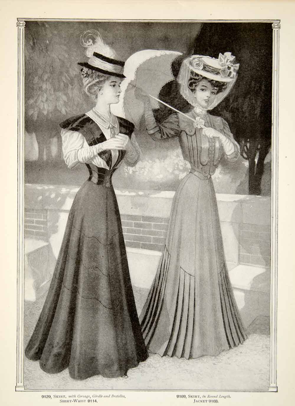 1906 Print Delineator Edwardian Women Fashion Art Nouveau Skirt Corsage YDL3
