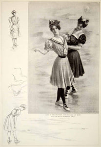 1906 Print Edwardian Ladies Bathing Suit Fashion Art Nouveau Style Beach YDL3