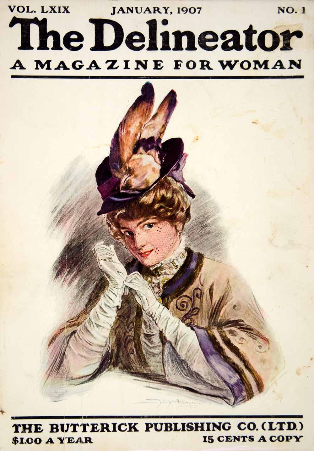1907 Cover Delineator Magazine Women Butterick Hat Bird Edwardian Sydney YDL4