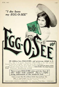 1907 Ad Egg O See Cereal Child Victorian Typography Food Health Chicago Hat YDL4