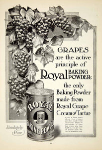 1907 Ad Grapes Royal Baking Powder Cream Tartar Fruit Food Bake Leaves Can YDL4