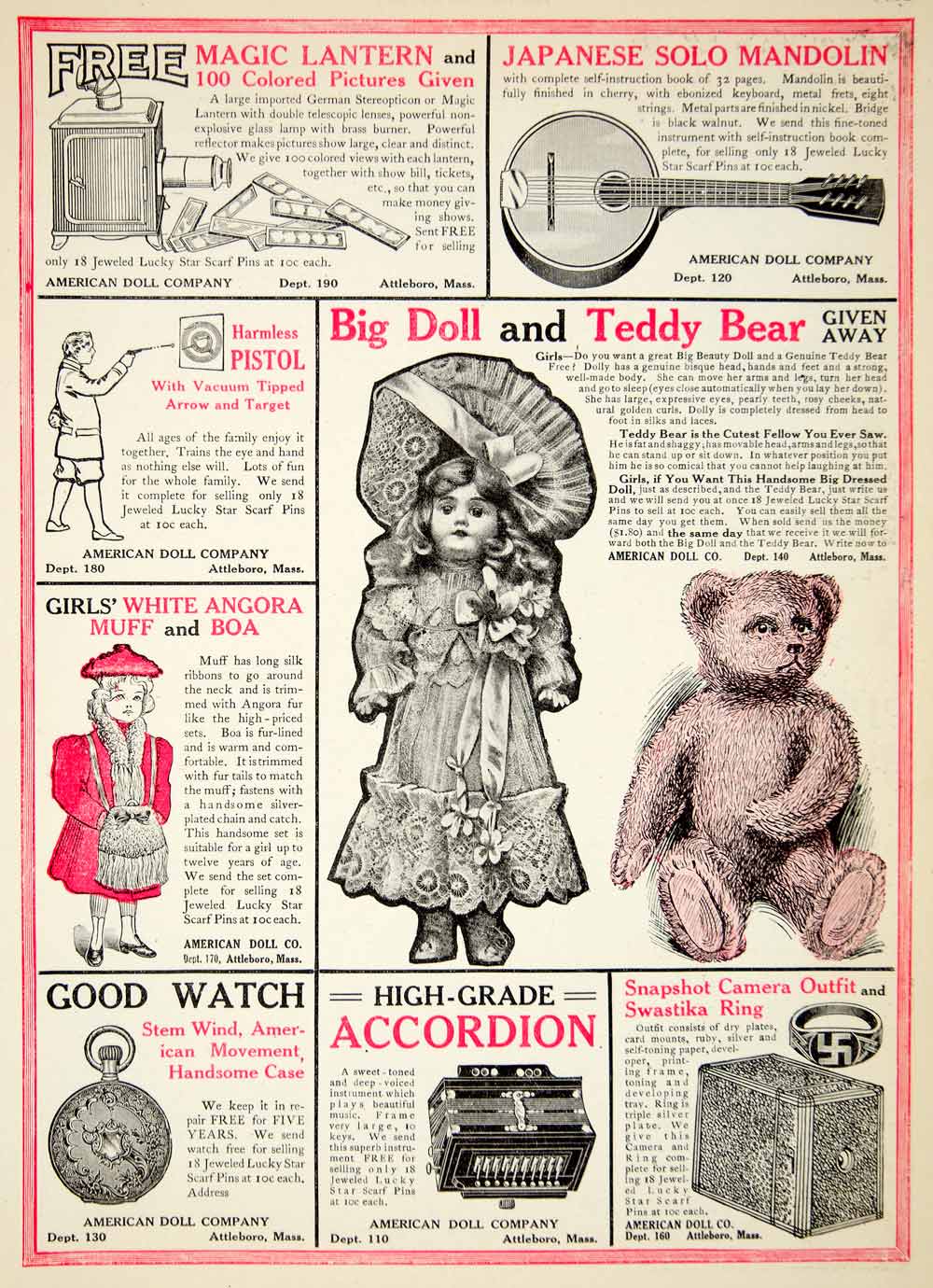 1907 Ad Japanese Mandolin Lantern Pistol Doll Teddy Bear Muff Watch YDL4