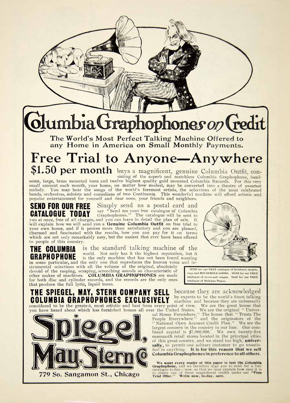 1907 Ad Columbia Graphophone Credit Spiegel May Stern Company Music Play YDL4