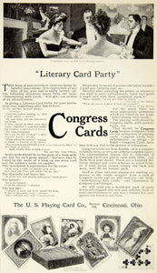 1907 Ad Literary Party Congress Playing Cards Game Entertainment Edwardian YDL4