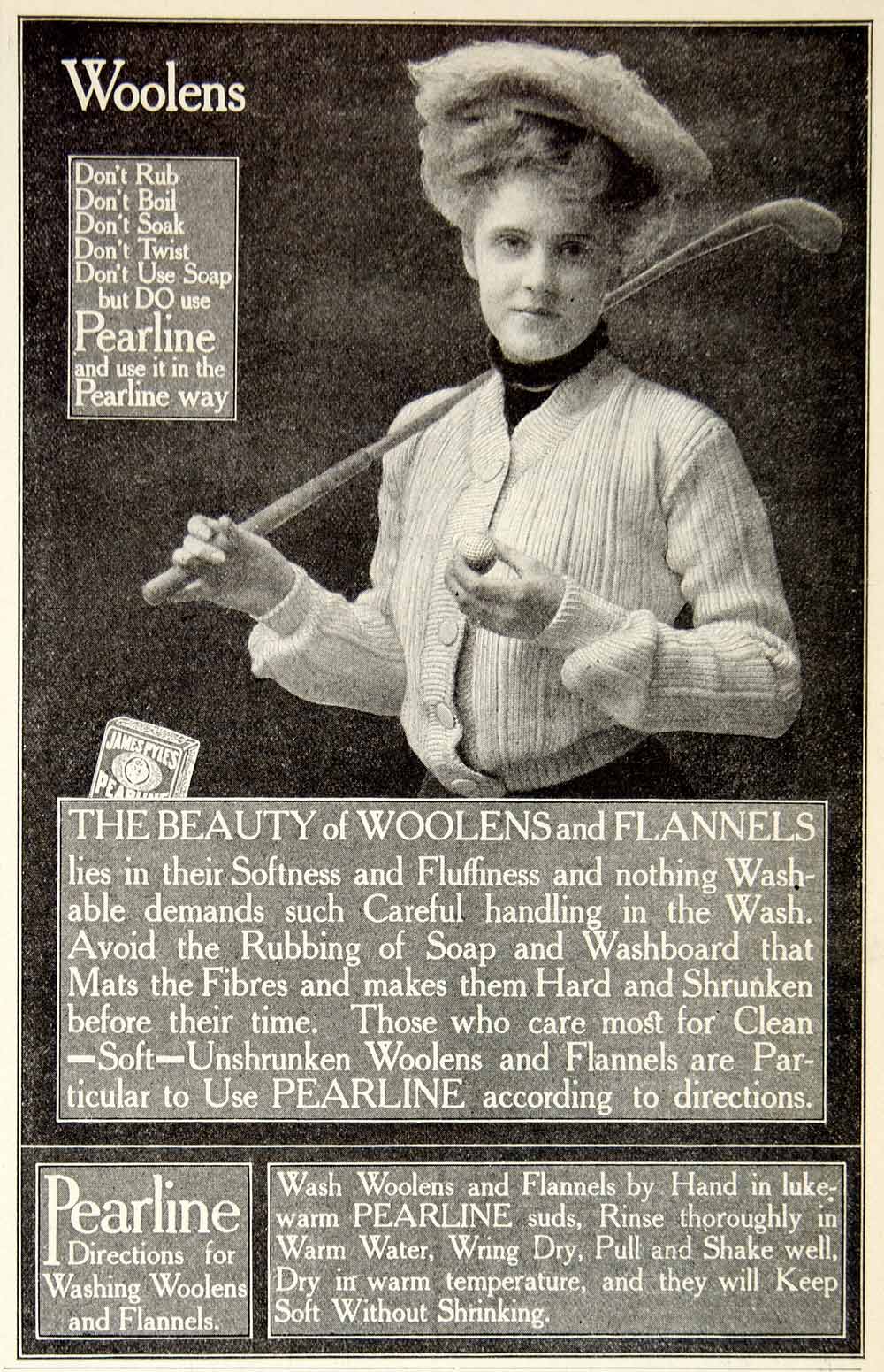 1907 Ad Pearline Soap Golf Woman Victorian Edwardian Clean Wash Clothing YDL4