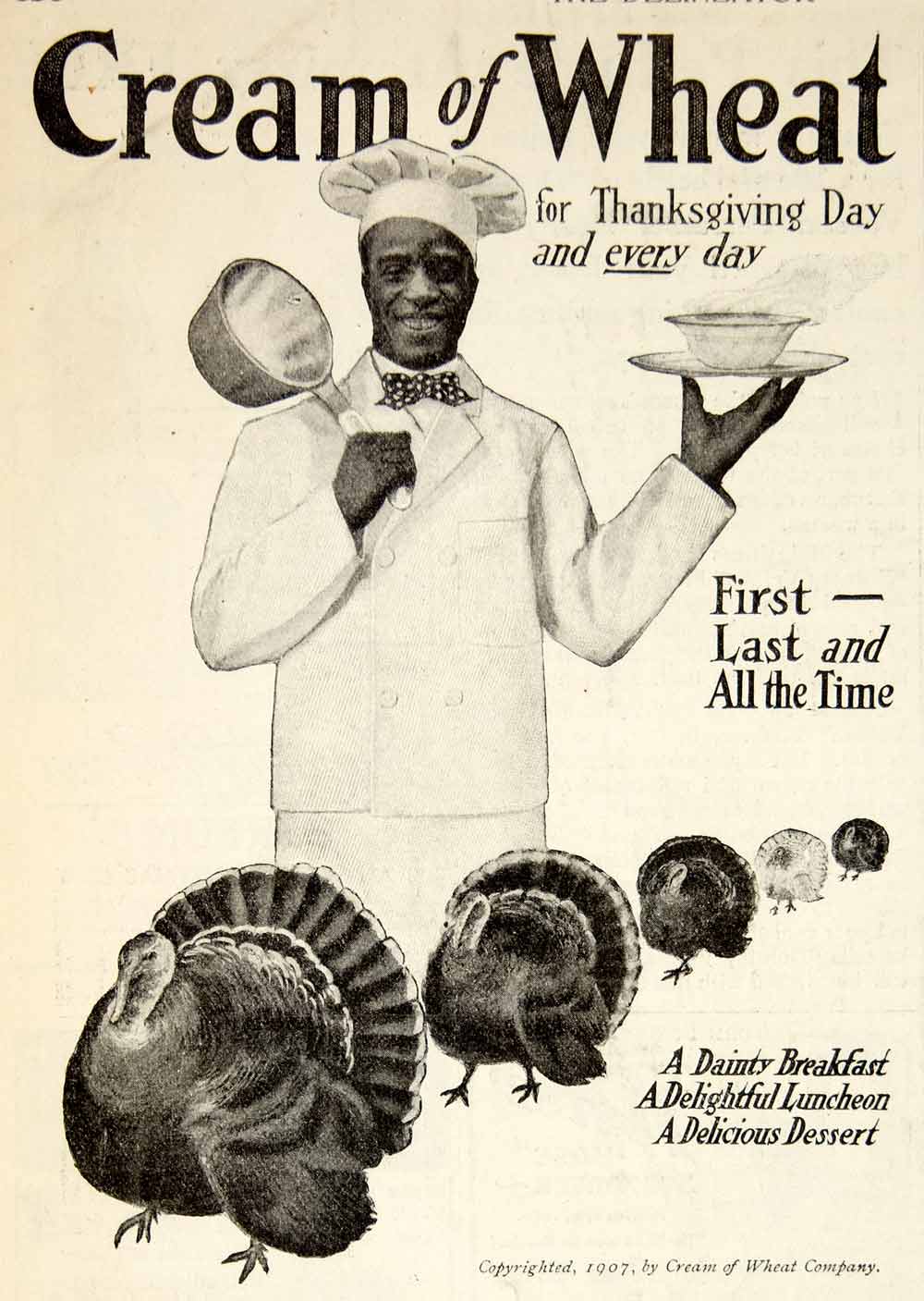 1907 Ad Rastus Cream Wheat Turkey Thanksgiving Black Americana Breakfast YDL4