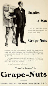1907 Ad Postum Cereal Grape Nuts Steady Breakfast Battle Creek Michigan YDL4